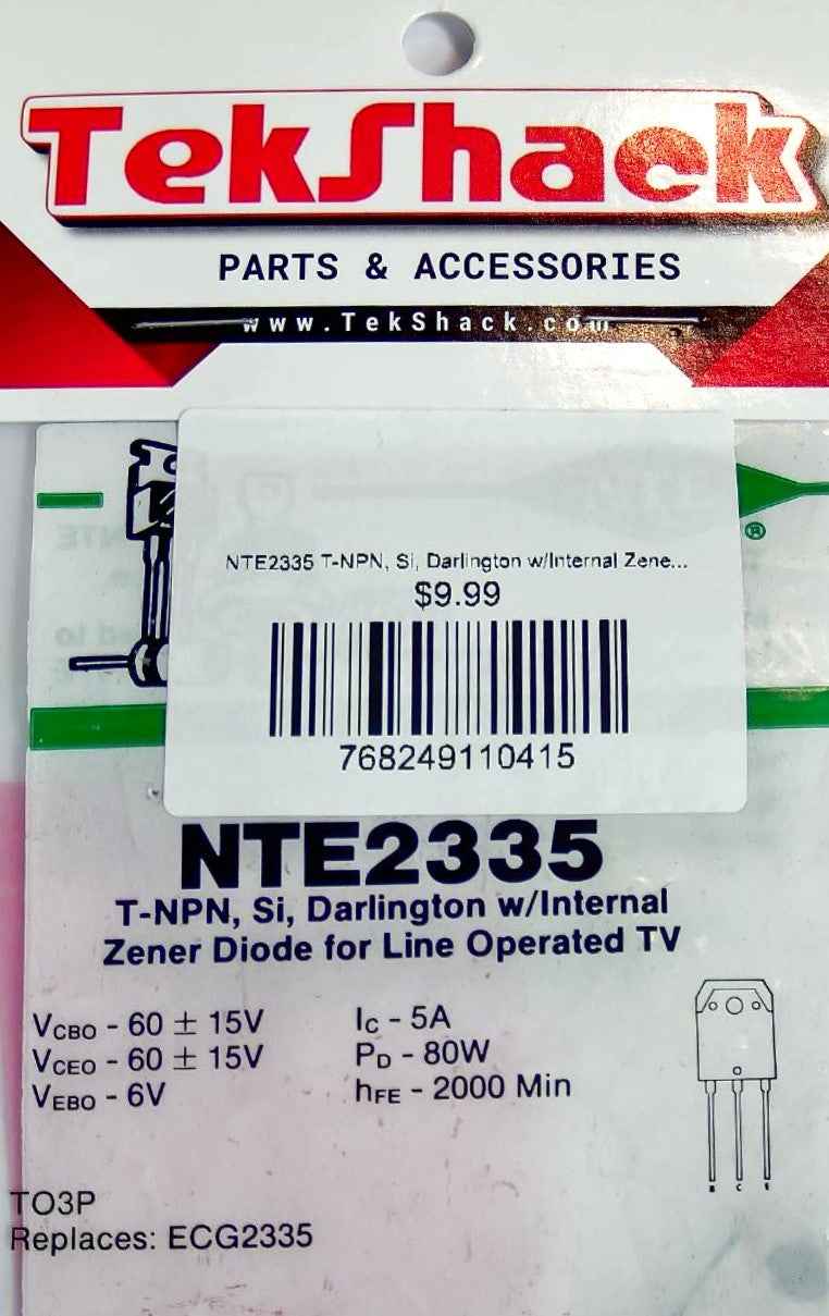 NTE2335 T-NPN, Si, Darlington w/Internal Zener Diode for Line Operated TV NTE