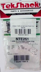 NTE251 T-NPN, Si, Darlington Power Amp NTE