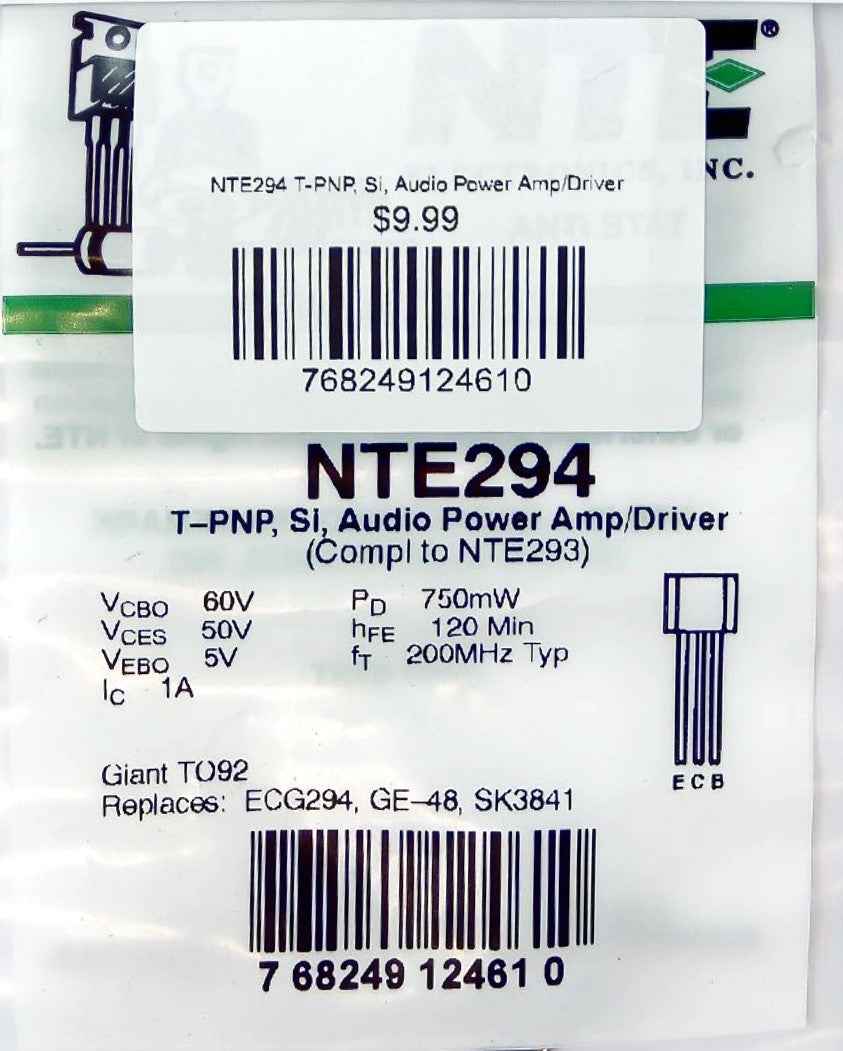 NTE294 T-PNP, Si, Audio Power Amp/Driver NTE