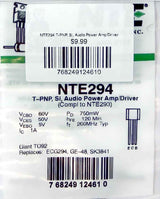 NTE294 T-PNP, Si, Audio Power Amp/Driver NTE