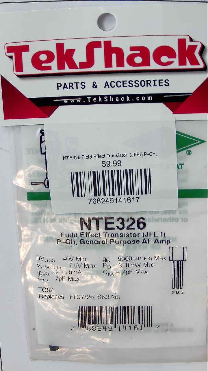 NTE326 Field Effect Transistor, (JFEI) P-CH, General Purpose AF Amp NTE