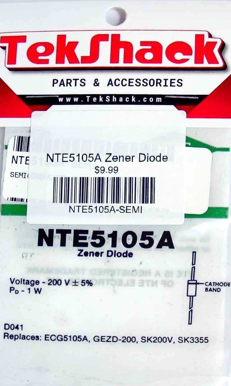NTE5105A Zener Diode 3.3V 0.5W DO-35 Through-Hole NTE