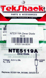 NTE5119A Zener Diode 3.6V 0.5W DO-35 Through-Hole NTE