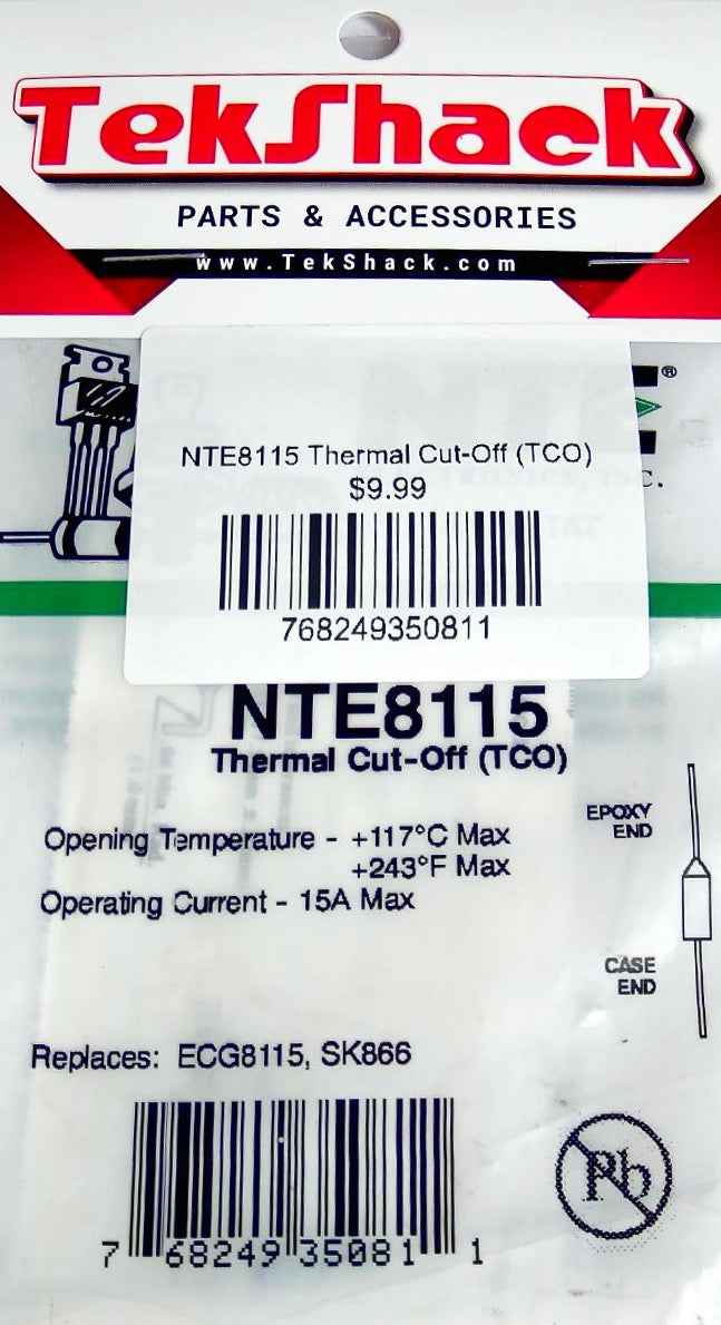 NTE8115 Thermal Cut-Off (TCO) NTE