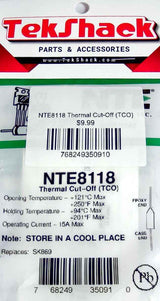 NTE8118 Thermal Cut-Off (TCO) NTE
