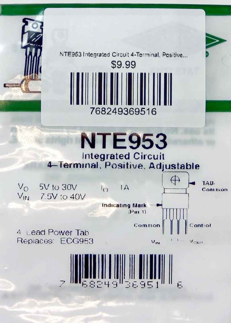 NTE953 Integrated Circuit 4-Terminal, Positive, Adjusted NTE