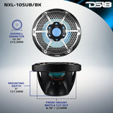 NXL 10" Marine Subwoofer with LED RGB Lights 300 Watts Rms SVC 4-Ohm
