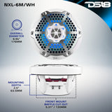 NXL 6.5" 2-Way Coaxial Marine Speaker With LED RGB Lights 100 Watts Rms 4-Ohm