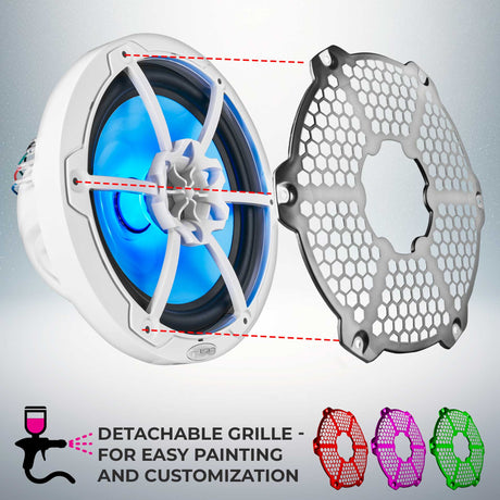 NXL 8" 2-Way Coaxial Marine Speaker With LED RGB Lights 125 Watts Rms 4-Ohm