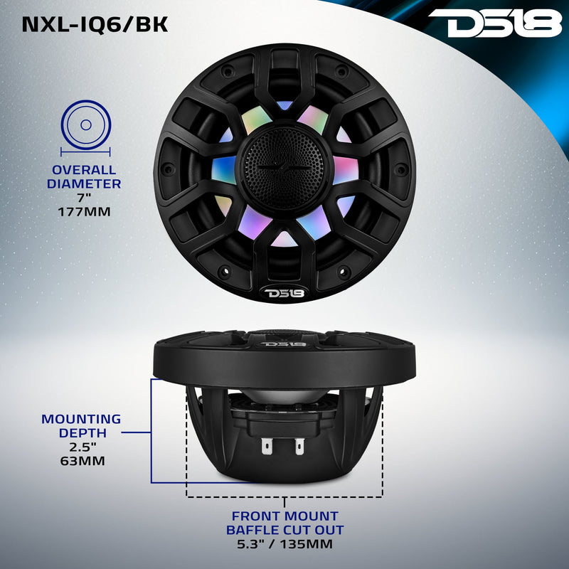 NXL 6.5" 2-Way Coaxial Marine Speaker With Digital Led Lights And Bullet Tweeter | 150W RMS 4-Ohm