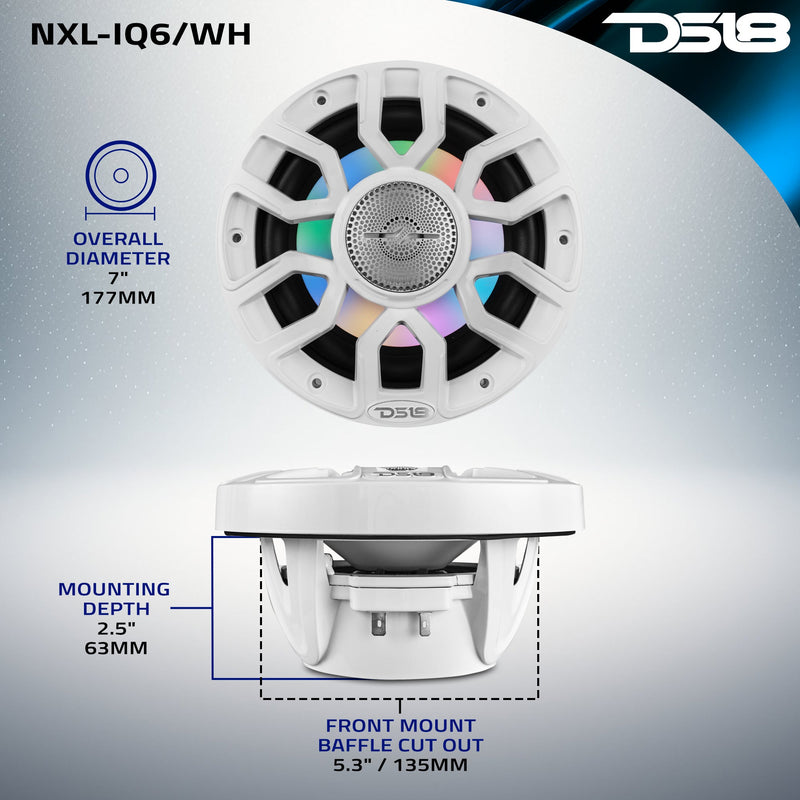 NXL 6.5" 2-Way Coaxial Marine Speaker With Digital Led Lights And Bullet Tweeter | 150W RMS 4-Ohm
