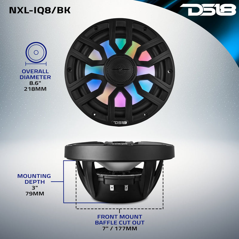 NXL 8" 2-Way Coaxial Marine Speaker With Digital Led Lights And Bullet Tweeter | 175W RMS 4-Ohm