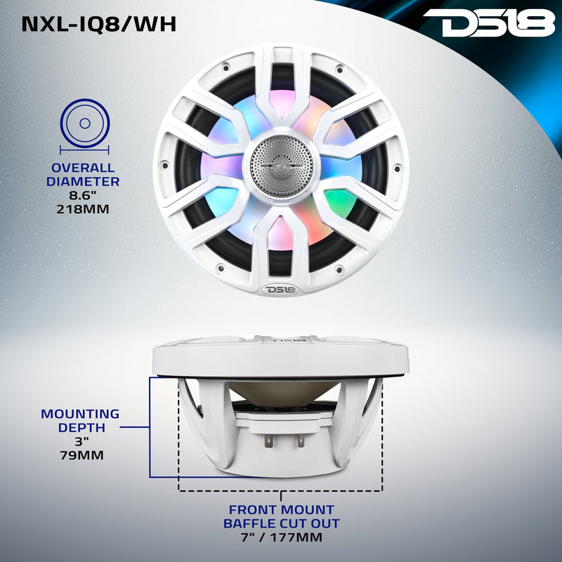 NXL 8" 2-Way Coaxial Marine Speaker With Digital Led Lights And Bullet Tweeter | 175W RMS 4-Ohm
