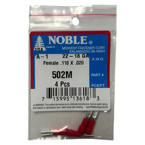 Noble Female Vinyl Disconnect Terminal – .110 Tab, 22-18 GA, 4-Pack #502M Noble