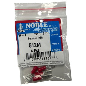 Noble Female Vinyl Disconnect Terminal – .250 Tab, 22-18 GA, 4-Pack #512M Noble