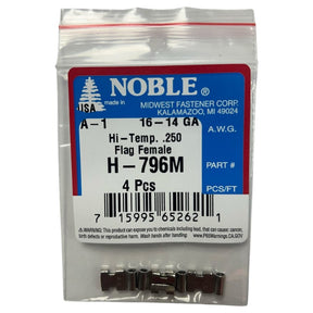 Noble Hi-Temp Flag Female Disconnect Terminal – .250 Tab, 16-14 GA, 4-Pack #H-796M Noble