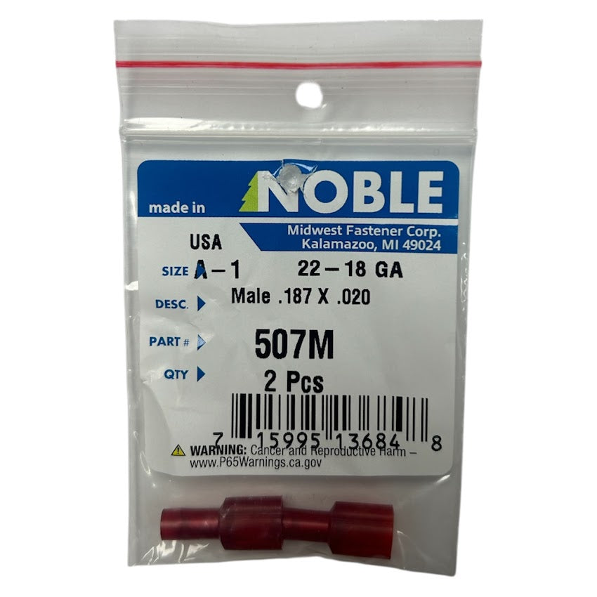 Noble Male Fully Insulated Nylon Disconnect Terminal – .187 Tab, 22-18 GA, 2-Pack #507M Noble