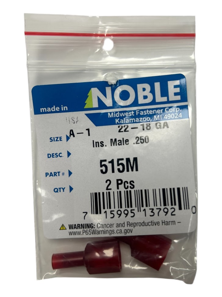Noble Male Fully Insulated Nylon Disconnect Terminal – .250 Tab, 22-18 GA, 2-Pack #515M Noble