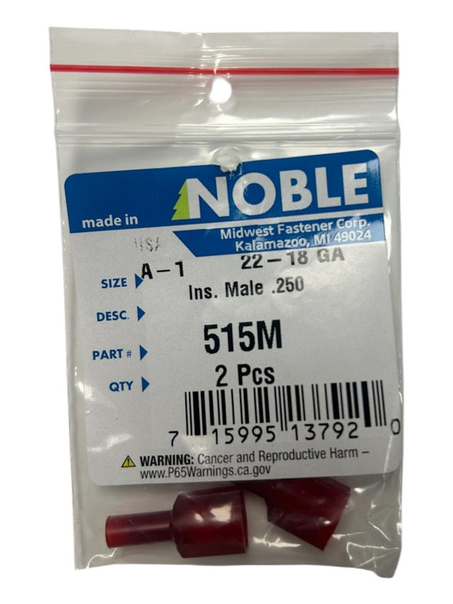 Noble Male Fully Insulated Nylon Disconnect Terminal – .250 Tab, 22-18 GA, 2-Pack #515M Noble