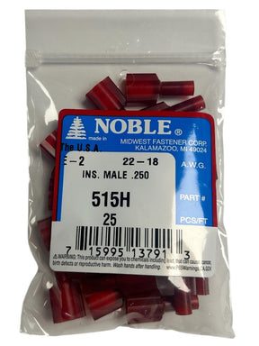 Noble Male Fully Insulated Nylon Disconnect Terminal – .250 Tab, 22-18 GA, 25-Pack #515H Noble