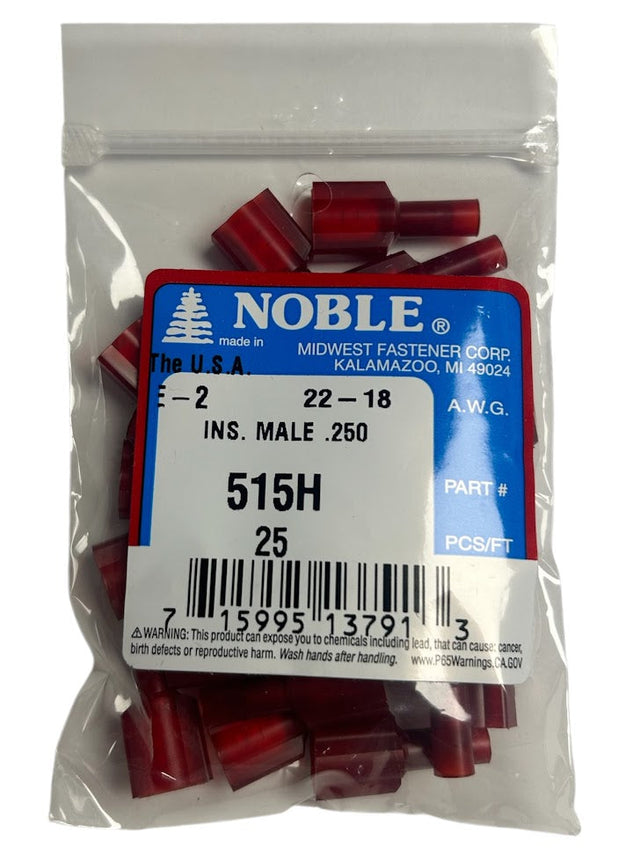 Noble Male Fully Insulated Nylon Disconnect Terminal – .250 Tab, 22-18 GA, 25-Pack #515H Noble