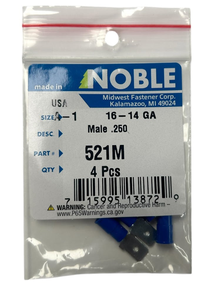 Noble Male Vinyl Disconnect Terminal – .250 Tab, 16-14 GA, 4-Pack #521M Noble