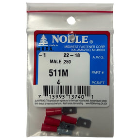 Noble Male Vinyl Disconnect Terminal – .250 Tab, 22-18 GA, 4-Pack #511M Noble