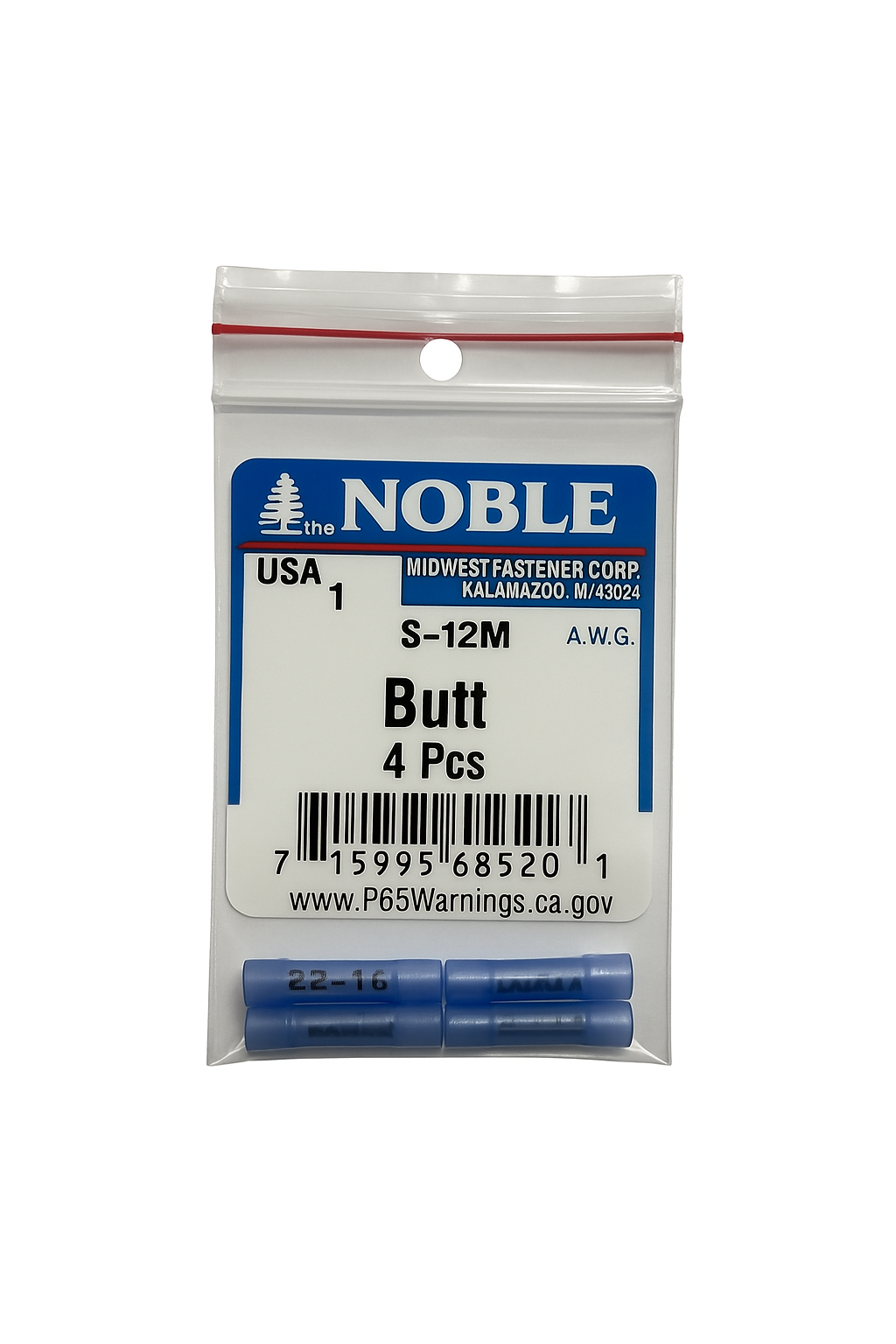 Noble Terminal Butt Splice – Nylon 16–14 GA (4-Pack) #S-12M Noble