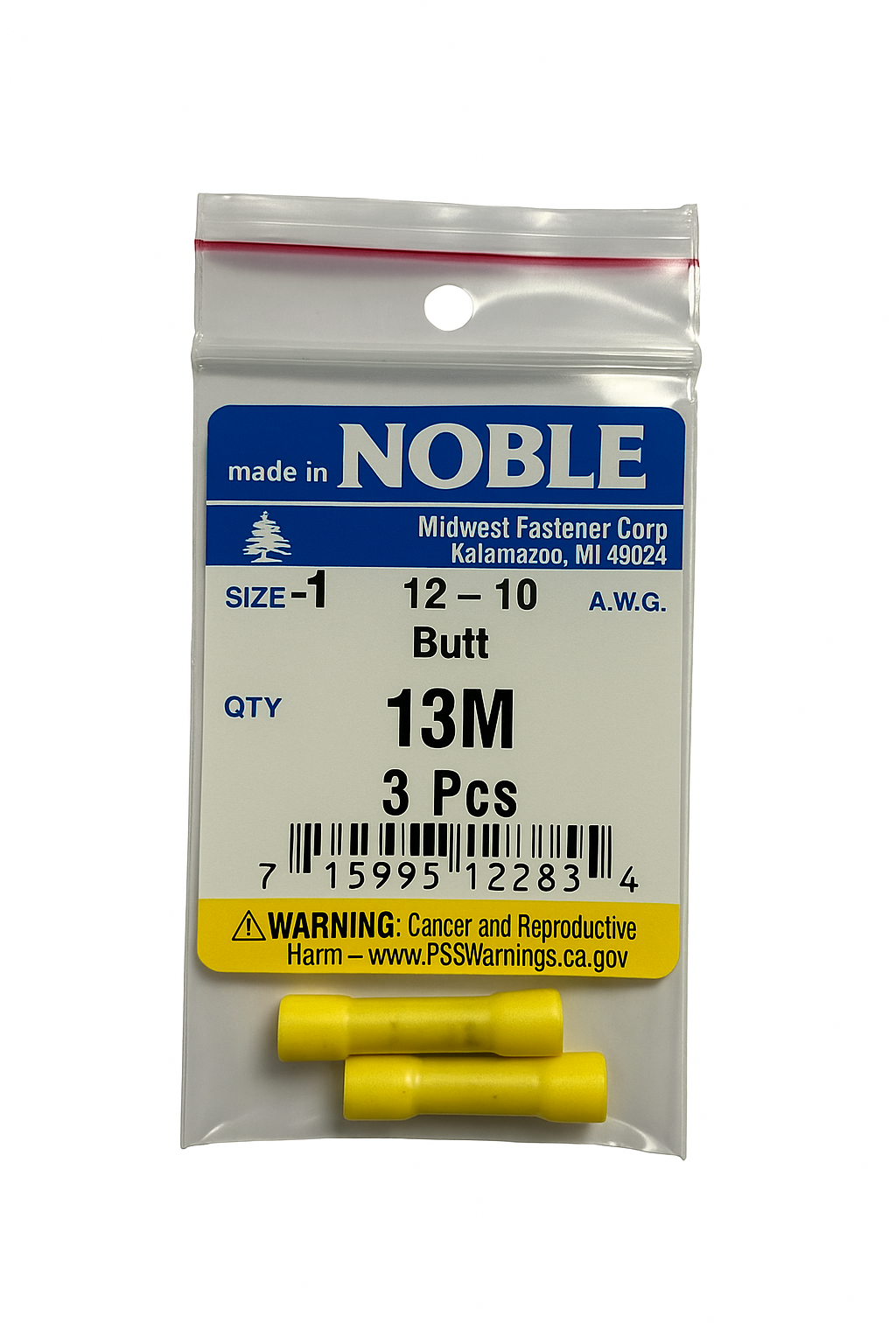 Noble Terminal Butt Splice – Vinyl 12–10 GA (3-Pack) #13M Noble
