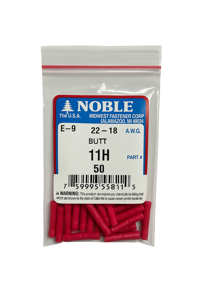Noble Terminal Butt Splice – Vinyl 22–18 GA (50-Pack) #11H Noble