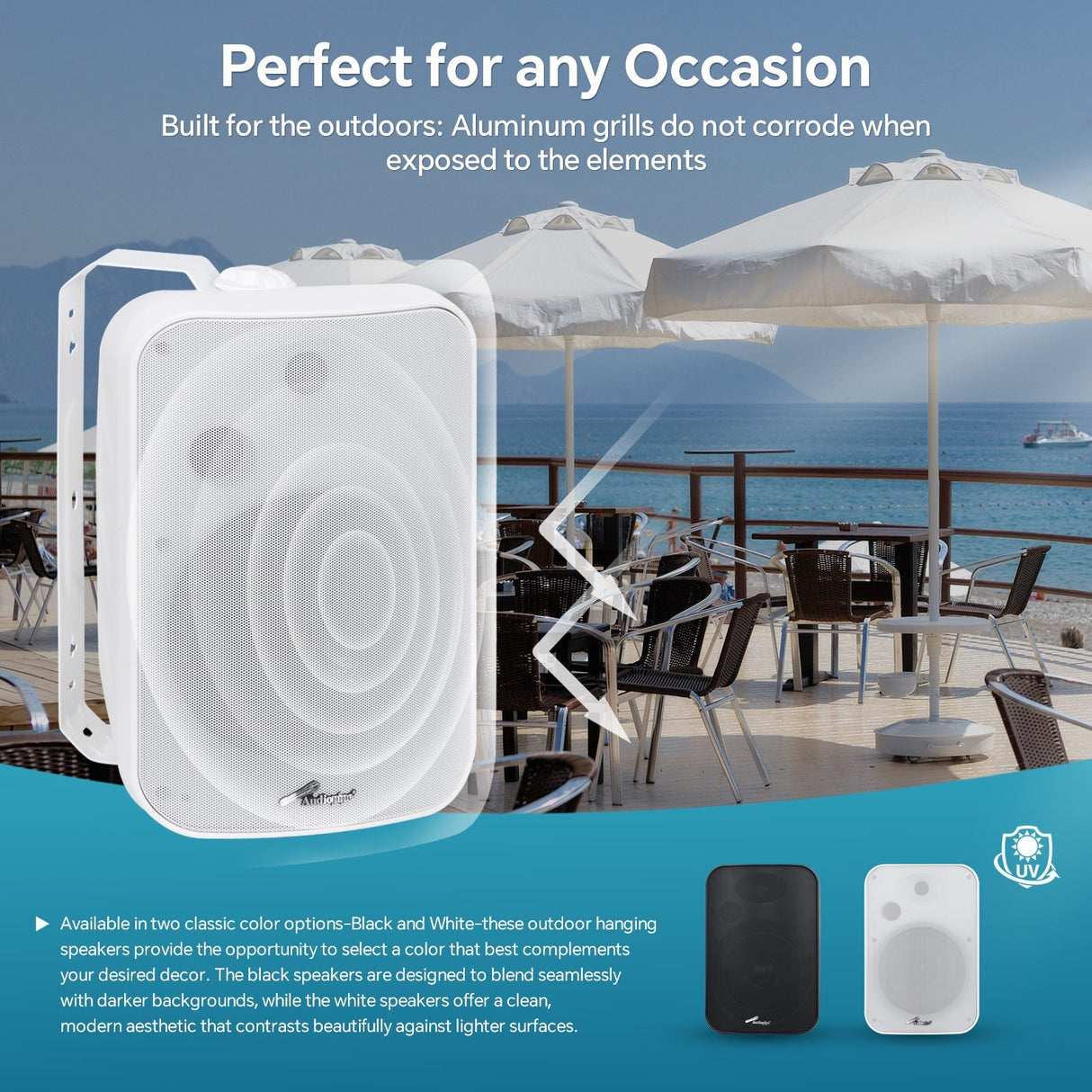 8” 2-Way Weatherproof Professional Monitor Speaker (ODP-870T-BLK), Sold individually Audiopipe