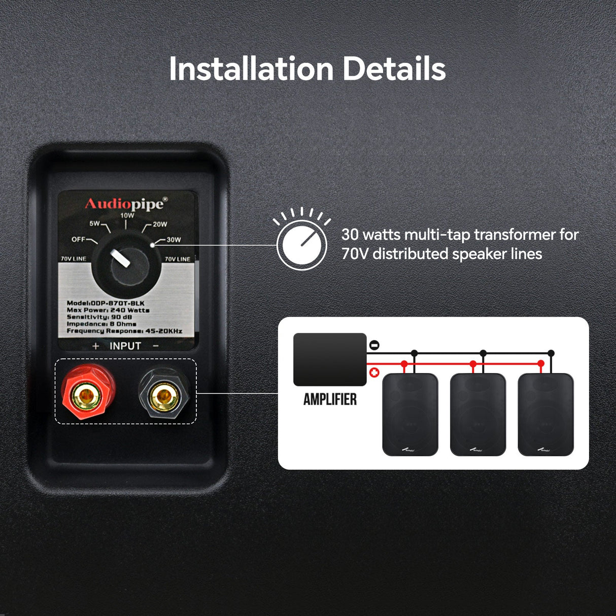 8” 2-Way Weatherproof Professional Monitor Speaker (ODP-870T-BLK), Sold individually Audiopipe
