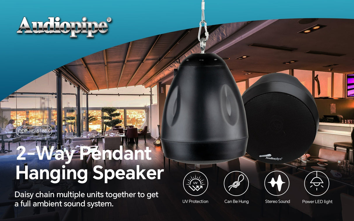 5-1/4” 2-Way Pendant Hanging Speaker (ODP-HS-518WH), Sold individually Audiopipe