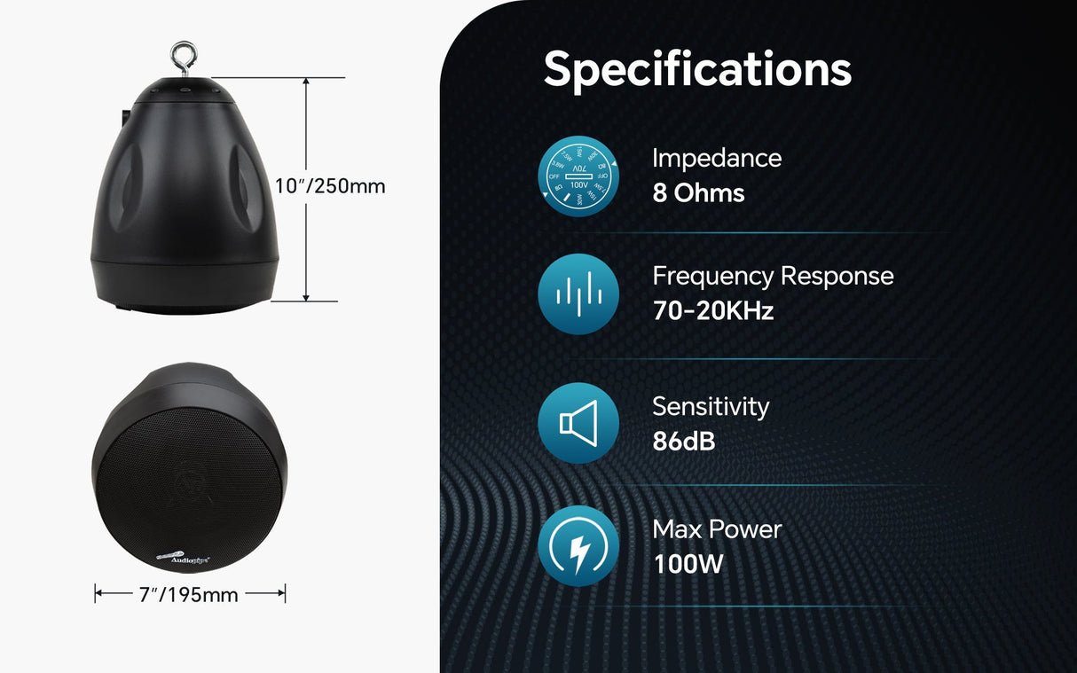 5-1/4” 2-Way Pendant Hanging Speaker (ODP-HS-518WH), Sold individually Audiopipe