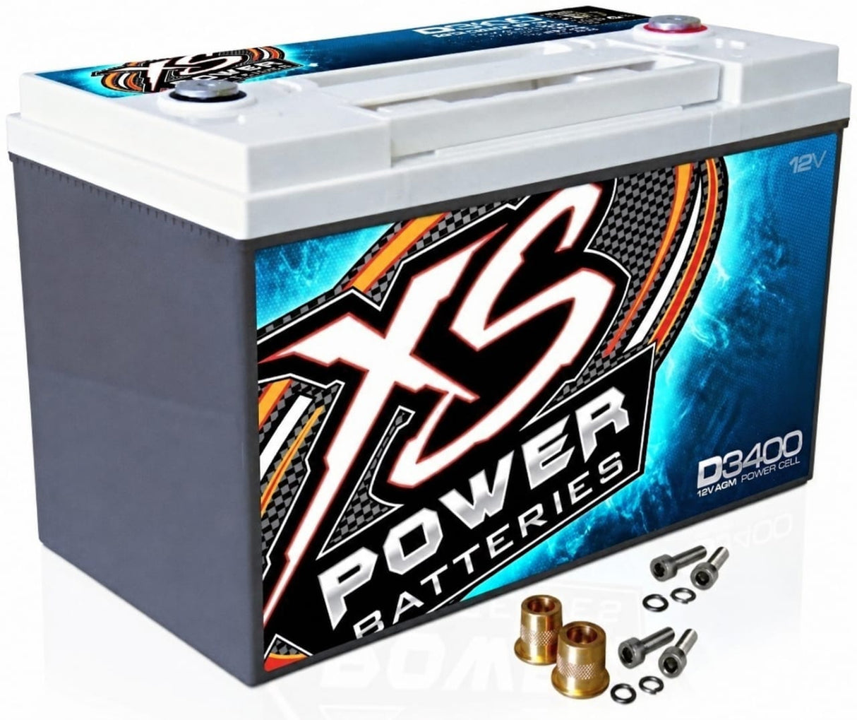 XS Power D3400 12V Group 34 AGM 3300 Amp Battery w/ FREE 580 Top Post Terminals XS Power