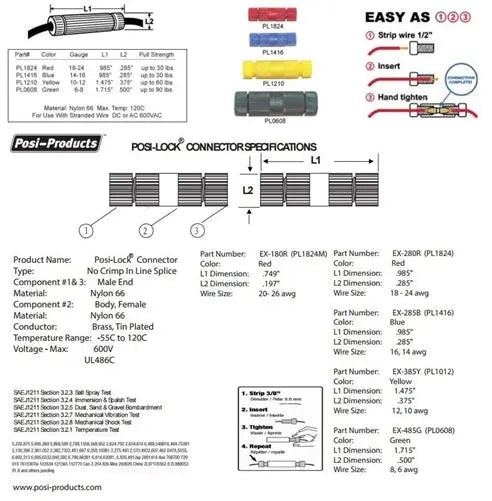 Posi-Lock Splice connector PL1416 14 - 16 GA BLUE USA MADE 10 pack AC/DC WIRE AND SUPPLY