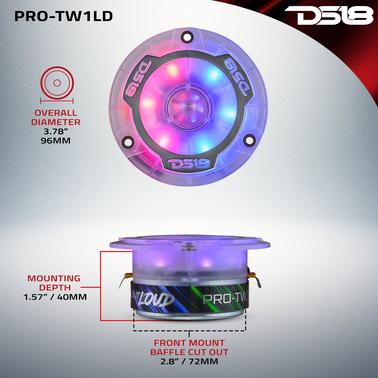 3.8” Super Bullet Tweeter with 1” Aluminum Voice Coil & Digital LED Lights DS18
