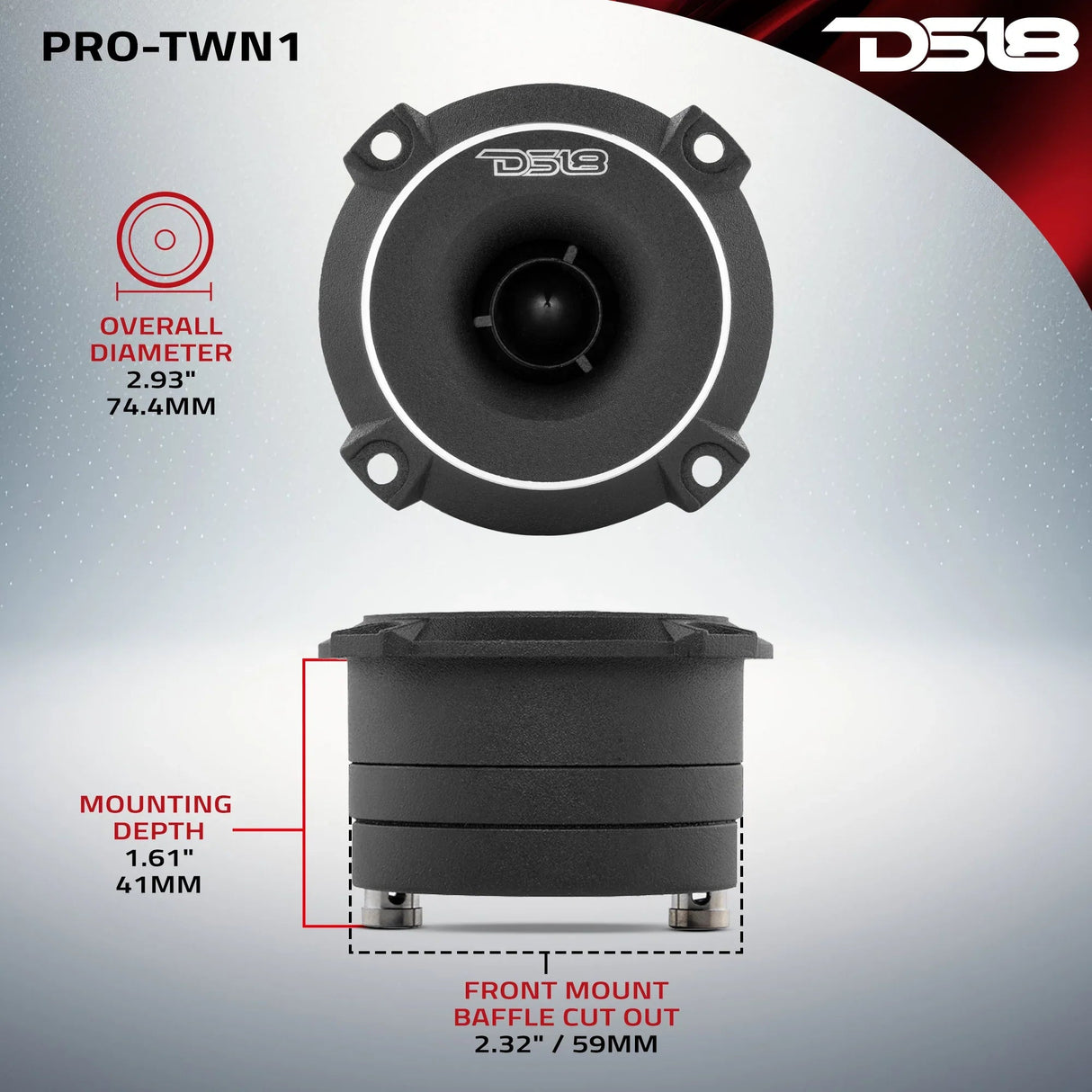 DS18 PRO-TWN1 3" 120W High Compression Neo Slim Super Bullet Tweeter (Single) DS18
