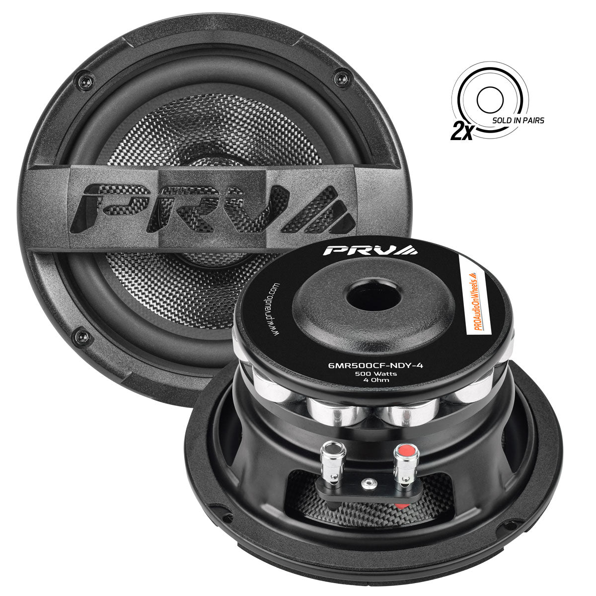 PRV AUDIO Carbon Fiber 6.5" Midrange Speaker 500 Watts 4 Ohm Neodymium 6MR500CF-NDY-4 PRV