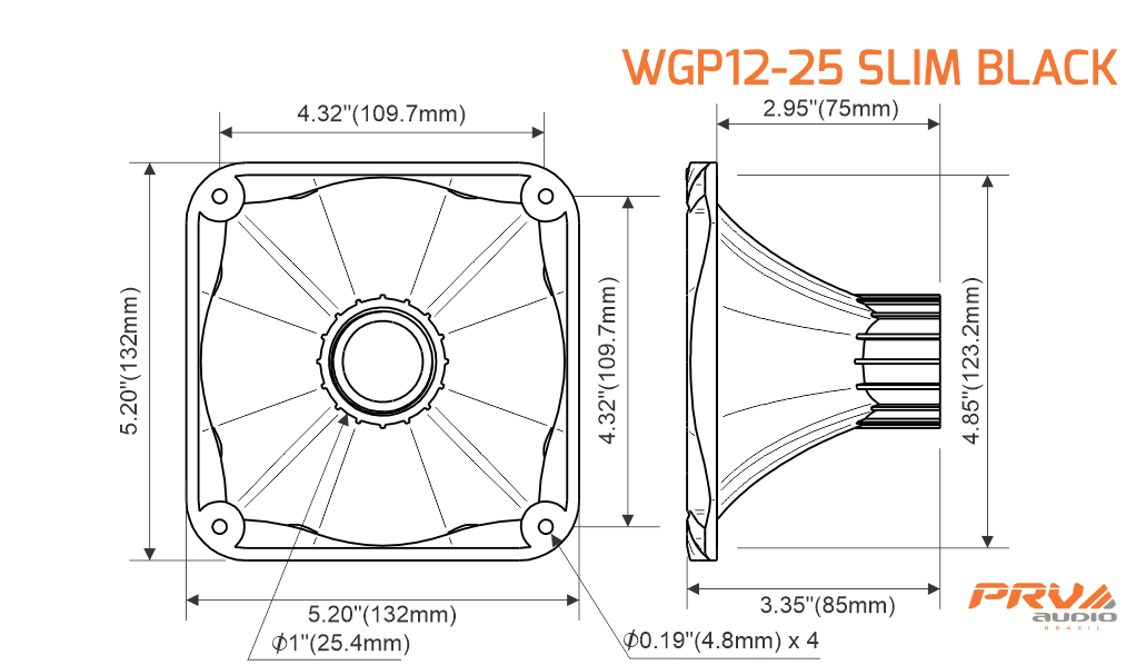 PRV Audio WGP12-25 SLIM BLACK Compact 1" Screw-On Waveguide