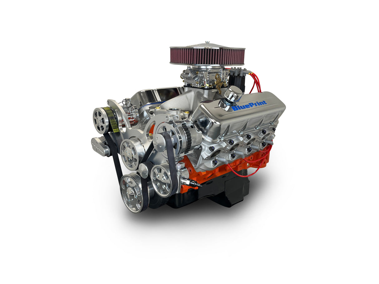 GM Big Block Compatible 502 c.i. Pro Series Engine - 627 Horsepower - Deluxe Dressed -Polished Pulley Kit - Carbureted