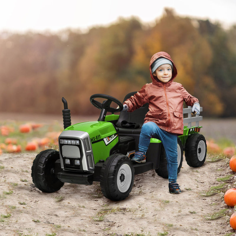 12V Electric Tractor with Trailer and Dual Motors for Kids
