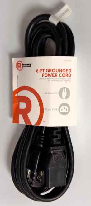 Radio Shack 6 ft Grounded Power Cord 6100400 Black TekShack