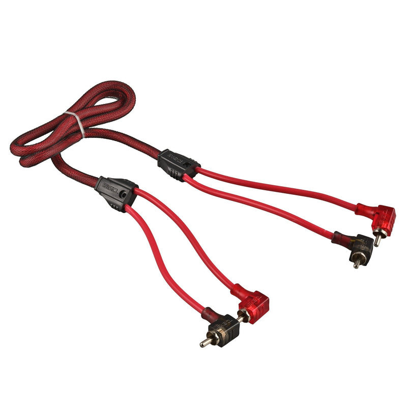 100% OFC Ultra Flex 2-Channel RCA with 90 Degree Ends, Dual Twist Wire, Red Braided Jacket - 3 ft