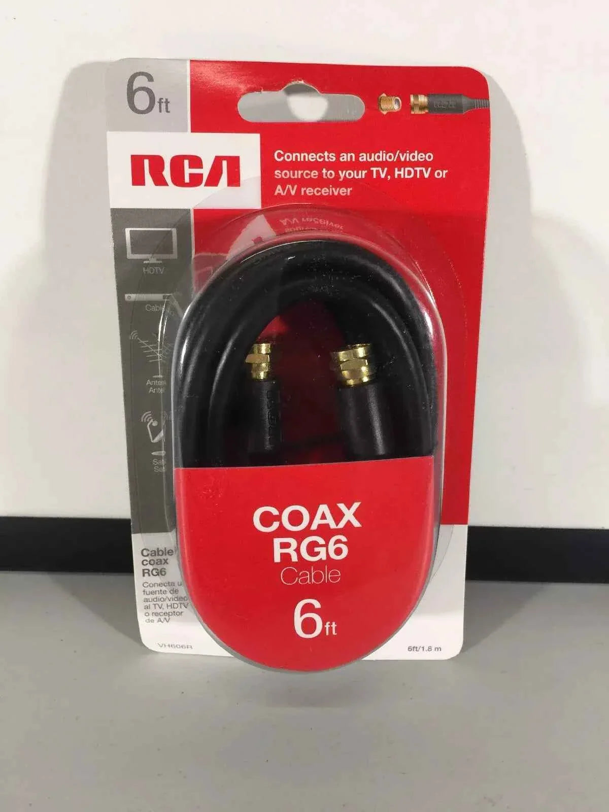 RCA Coax RG6  Black Cable 6 Ft. VH606R TekShack