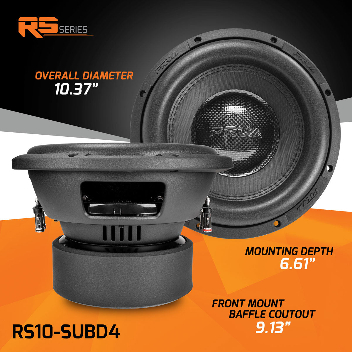 RS10-SUBD4 PRV 10” Car Subwoofer Dual 4 Ohm 1000 Watts PRV