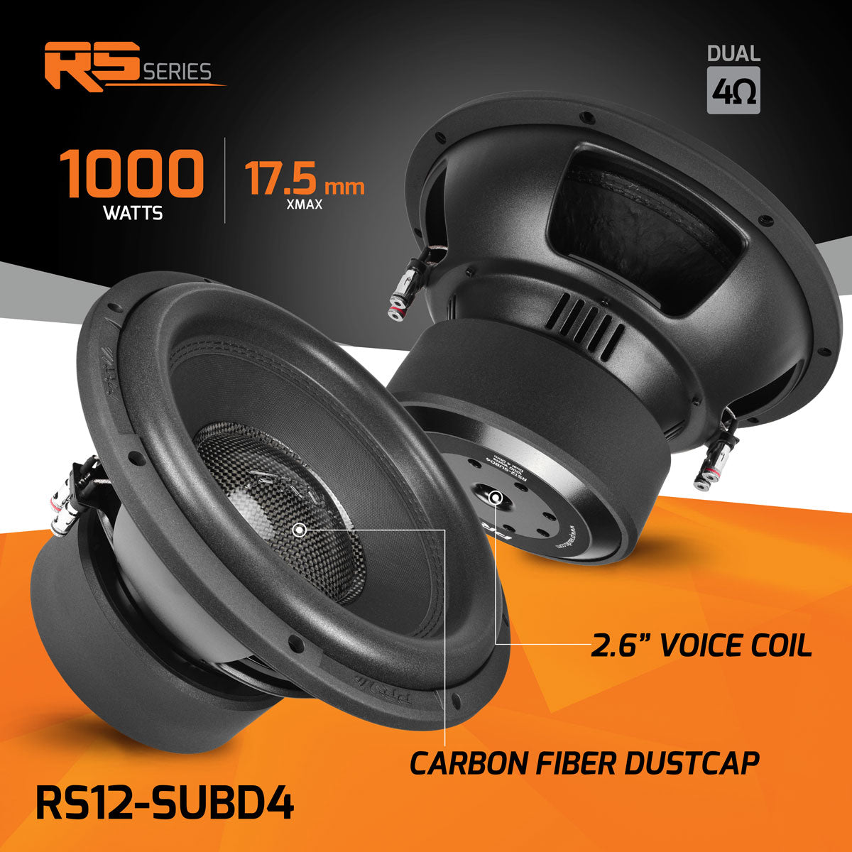 RS12-SUBD4 PRV 12” Car Subwoofer Dual 4 Ohm 1000 Watts PRV