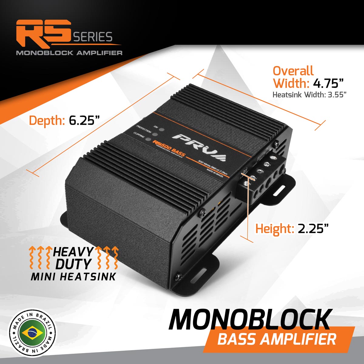 RS500 BASS 2 Ohm - 1 Channel Monoblock Amplifier PRV