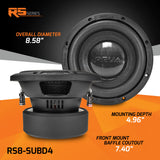 RS8-SUBD4  PRV 8” Car Subwoofer  Dual 4 Ohm 500 Watts PRV