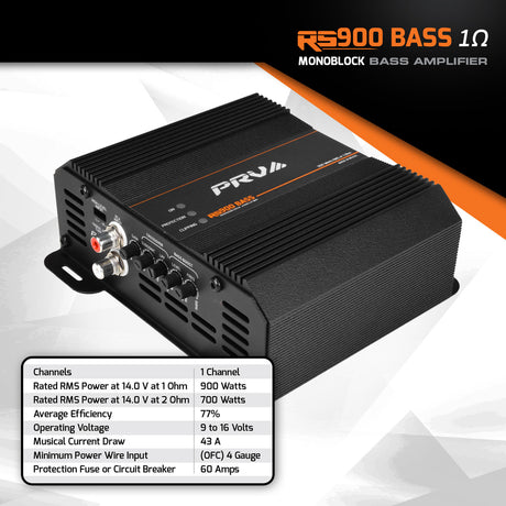 PRV Audio RS900 BASS Monoblock Car Amplifier 1 Ohm 900W